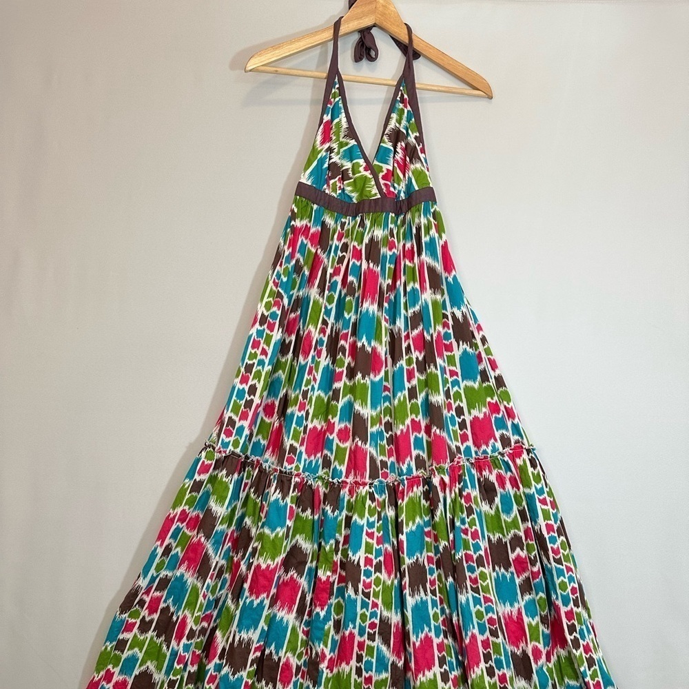 Apollo Womens Size M Halter Maxi Dress Tiered 100% Cotton Backless Tie Neck Boho - Picture 13 of 14